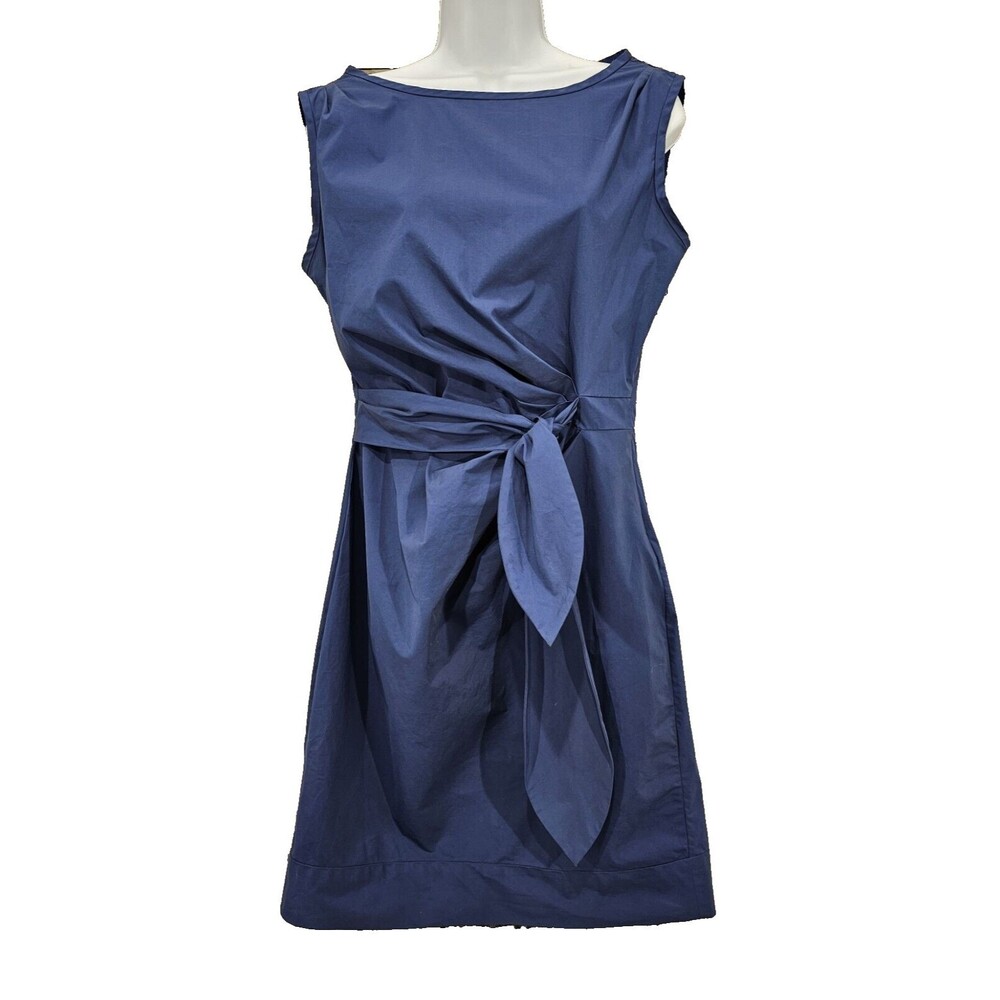 Diane von Furstenberg Della Dress Blue Cotton Faux Wrap Quiet Luxury Minimalist